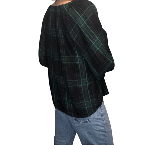 Loft Plaid Blouse Top Women Sz MP Long Sleeve Loose Flowy Office Casual Academia - Picture 2 of 7